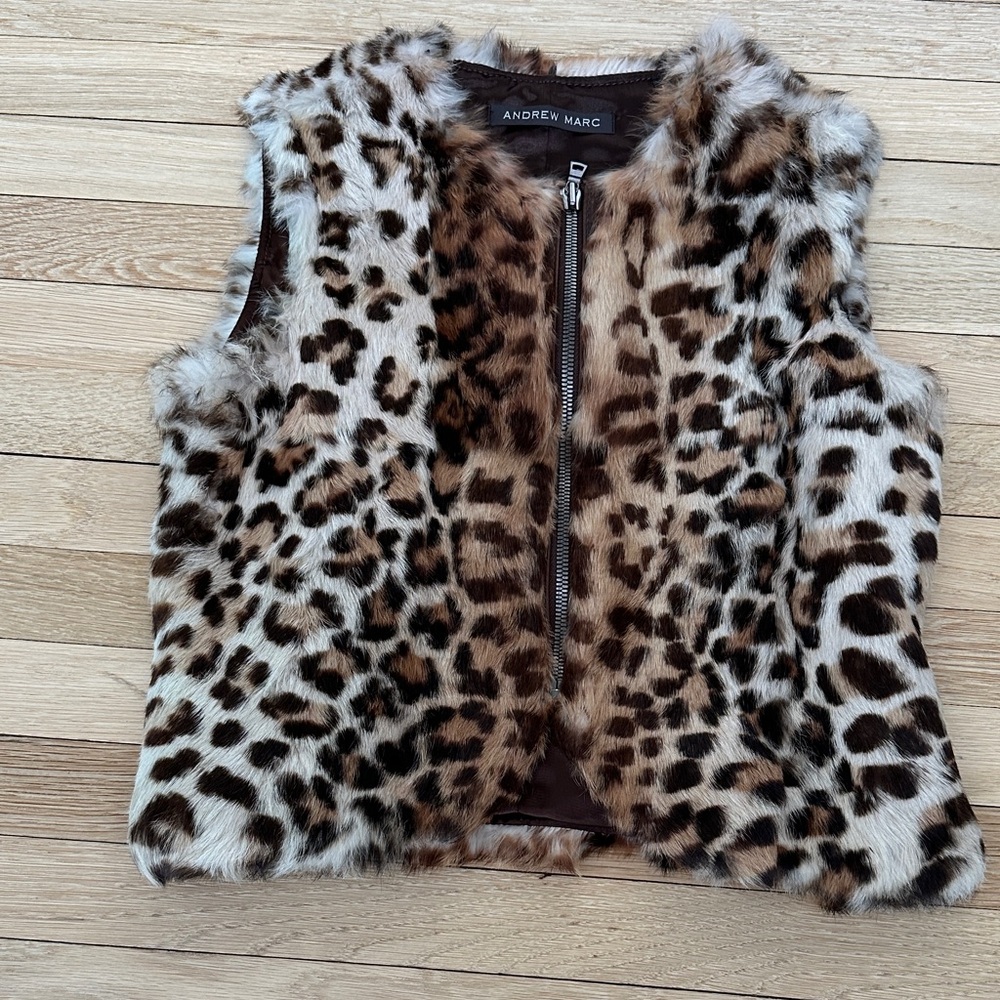 Andrew Marc Leopard Print Authentic Rabbit Fur Vest